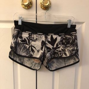 LULULEMON black and white floral print shorts